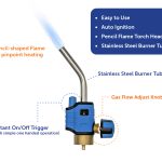 Flame King Trigger Start Propane Torch Head – Pencil-Flame, Auto Ignition, Adjustable, For Cooking, Welding, Searing & More